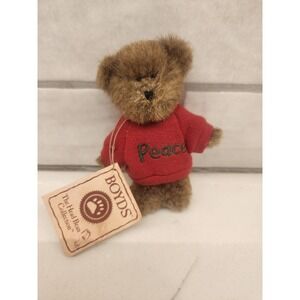 Boyds Bears Miniature Message Bear Thinking of Ya Series Red T-shirt Peace W/Tag